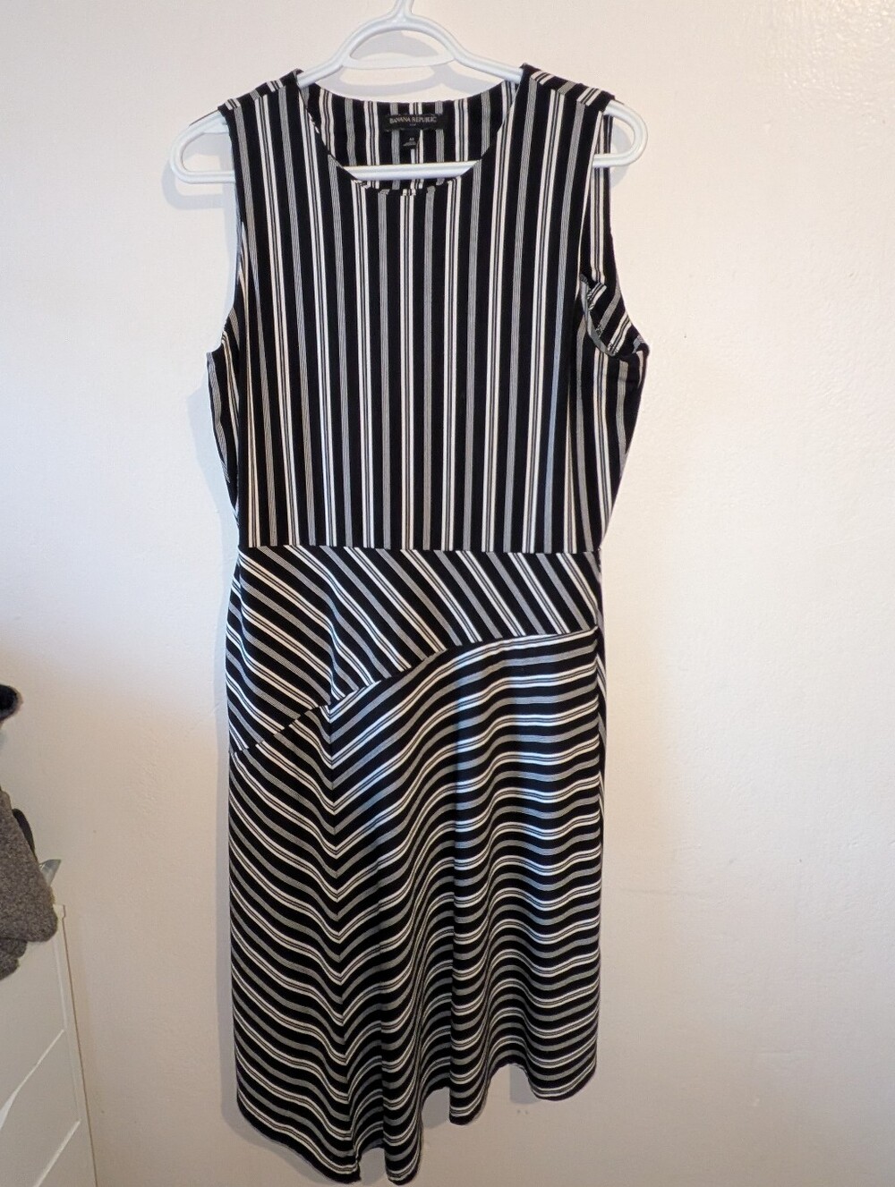 Banana Republic Black and White Striped Sleeveless Midi Dress